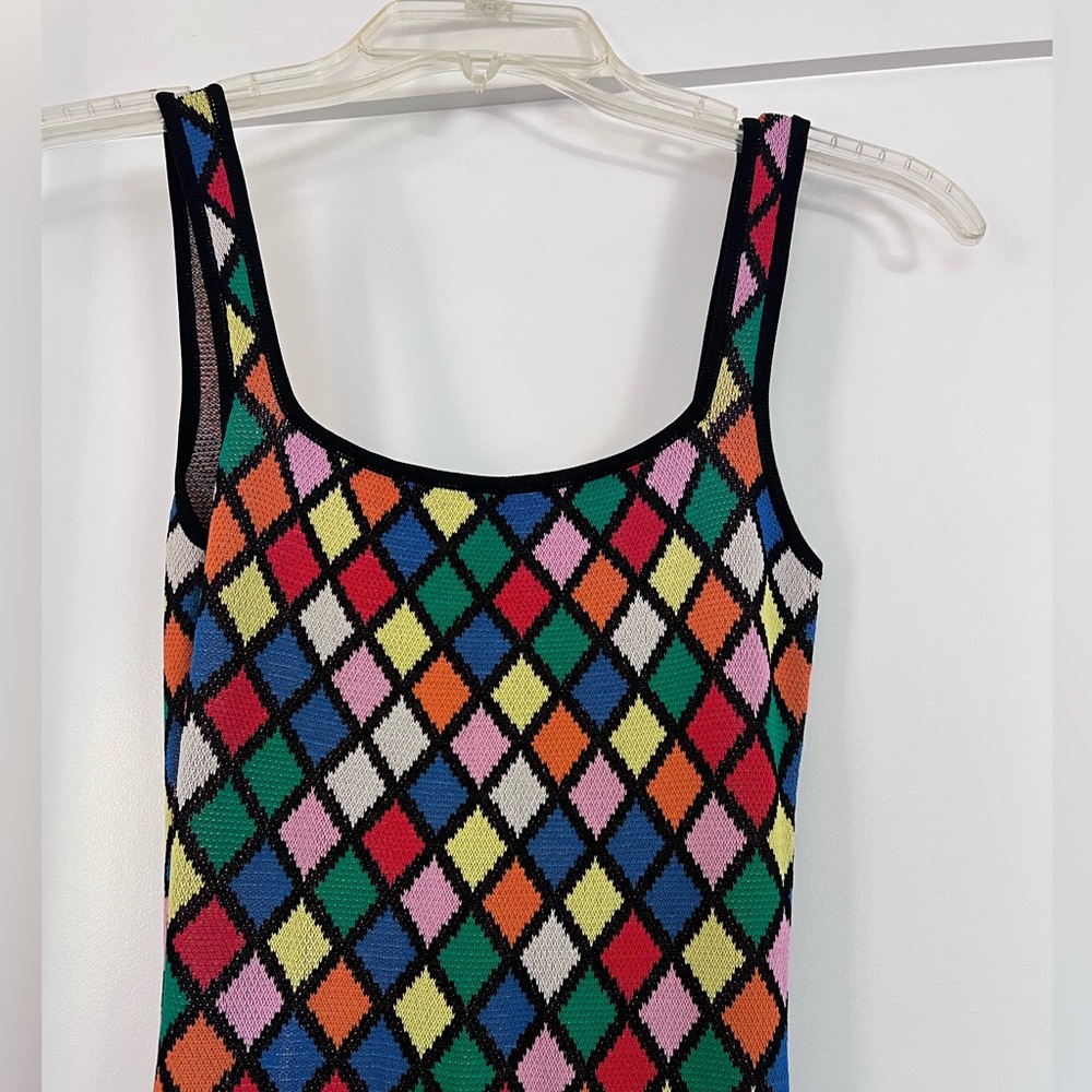 Staud Multi-Colored Checkered Pattern Knit Midi D… - image 2